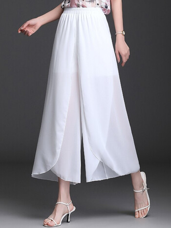 phj九分雪纺阔腿裤女2022夏季新品女装宽松百搭前开叉飘逸冰爽裤裙nry