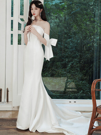 晚礼服鱼尾裙 白色拖尾款 xs