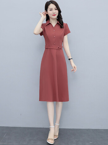 艾柔丹连衣裙女夏季新款衣服女装时尚气质减龄收腰显瘦纯色洋气衬衫