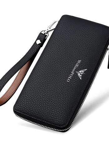 williampolo英皇保罗男士长款钱包多卡位拉链真皮多功能牛皮钱夹男