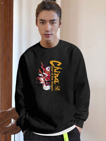 仓石一树潮牌龙年酒红色圆领卫衣男士2024春秋新款本命年国潮上衣酒