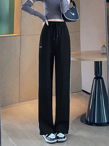 运动裤时尚百搭潮流长裤松紧腰系带卫裤宽松显瘦女士休闲裤子5985黑色