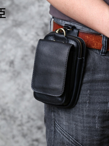 腰包男工地复古牛皮手机包男士穿皮带腰包多功能手机套斜挎腰包手机套