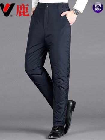 雅鹿中老年羽绒裤男外穿高腰加厚大码宽松保暖防寒冬季户外男士棉裤黑