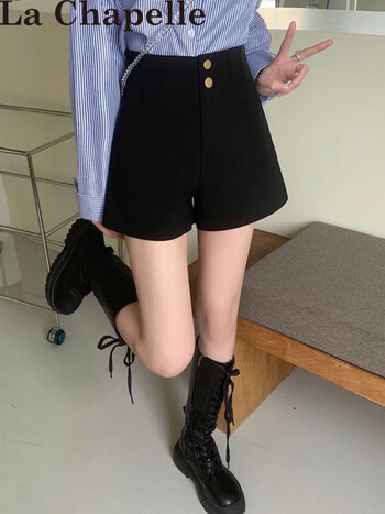 拉夏贝尔女士短裤2024新款阔腿裤显瘦高腰短裤a字型短裤小个子西装遮