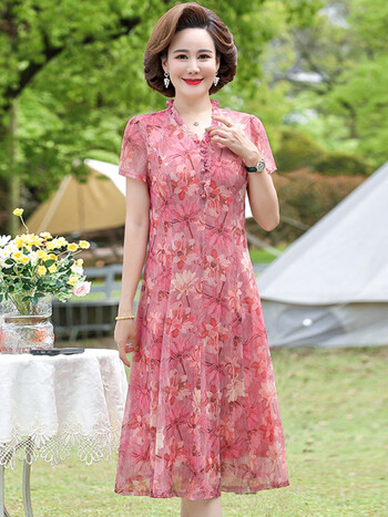 中年裙子30-50岁胖妈妈连衣裙装夏装短袖30人女士夏天上衣服装40岁50