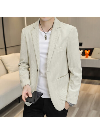 gv休闲西装男士外套高级感韩版痞帅气春秋季小西服单件上衣 米白色 m