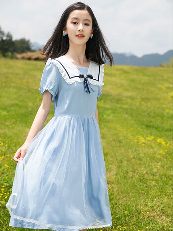 汤灵鼠女大童连衣裙夏装网红新款儿童洋气12岁学生女孩夏季女童夏天裙