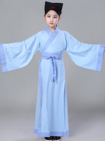 儿童古装汉服古代古装幼儿书童男童国学三字经弟子规演出表演服装 浅