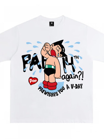 cinessd美式复古国潮卡通阿童木短袖t恤男女同款宽松百搭情侣上衣