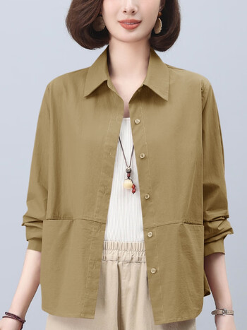 外套女短款2024年新款中年妈l妈翻领上衣春装翻领衬卡其色xl125135斤