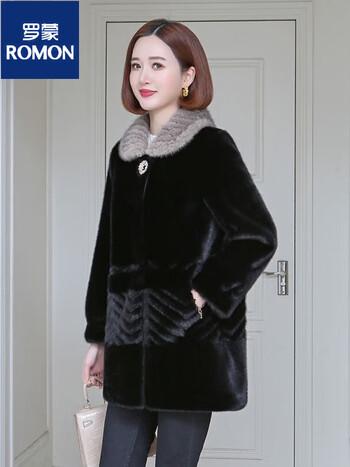 罗蒙海宁羊剪绒大衣新款冬季水貂毛中长款皮毛一体金貂绒母亲皮草外套
