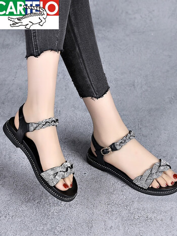 女士一字带凉鞋>卡帝乐鳄鱼(cartelo)>卡帝乐鳄鱼高档轻奢品牌2022