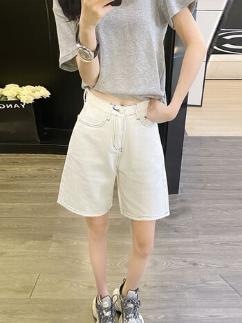 拉夏贝尔春夏2024年新款显瘦高腰牛仔短裤女阔腿宽松a