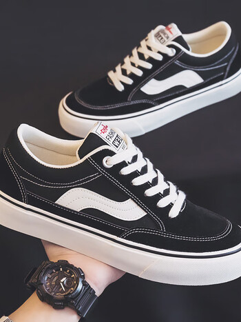 啄木鸟男厚底帆布鞋春季低帮黑色鞋2024新款爆款休闲板鞋布鞋小黑鞋球