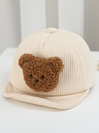 果克儿童帽子春秋冬款宝宝鸭舌帽灯芯绒男童小熊保暖帽超萌男孩棒球帽