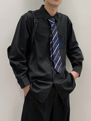 dk制服男jk衬衫学院风基础款长袖刺绣领带白衬衣学生班服情侣上衣黑色