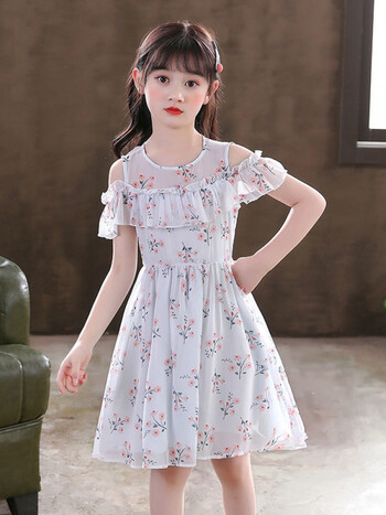 裙女童夏装连衣裙小女孩的裙子漂亮学生碎花雪纺裙大童短袖洋气夏天