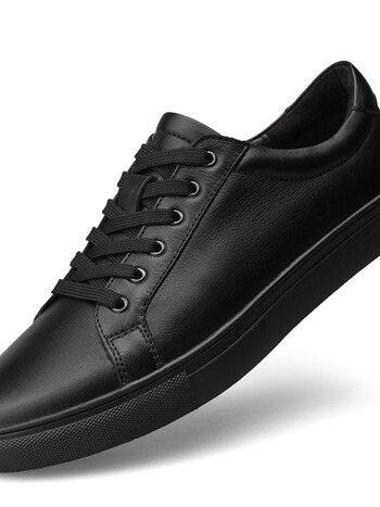 零度男鞋秋季单鞋真皮小黑鞋子男板鞋韩版潮流透气大码休闲鞋男士黑色