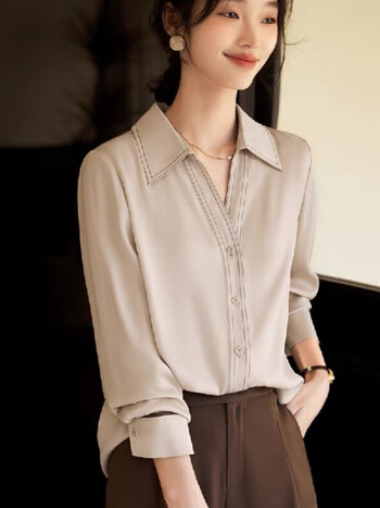 皮尔卡丹pierrecardin时尚通勤风撞色设计衬衫女装2024春季新款韩版