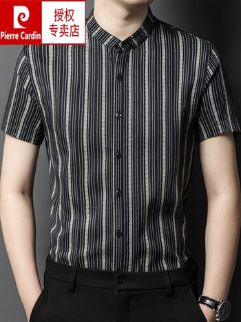 皮尔卡丹(pierre cardin)中式立领短袖衬衫男夏季薄款纯棉衬衣中年