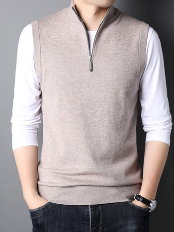 dcmd 男士羊绒背心男2022秋冬季新款立领衫马甲纯色拉链半高领开襟