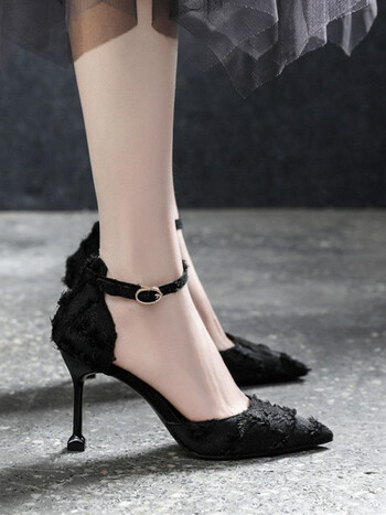 大码高跟鞋女40-43宽胖脚高跟鞋高跟鞋春夏韩版性感一字扣中空女鞋细