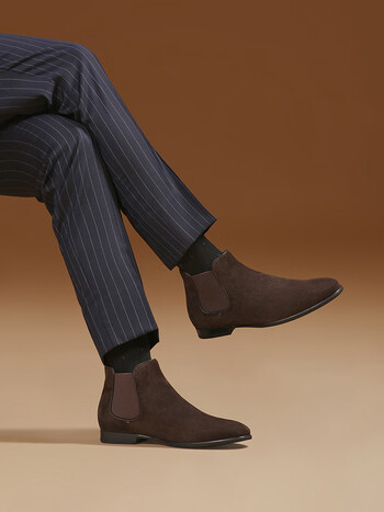 thomwills切尔西靴男冬季真皮手工英伦反绒皮短靴 深咖e321-h1 8/42码