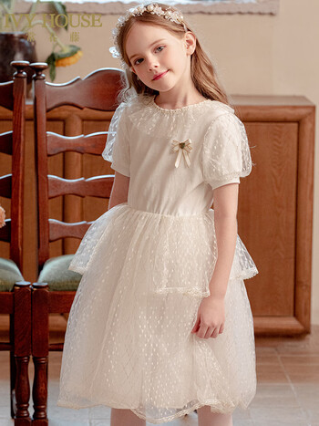 ivyhouse常春藤童装女童礼服2022春夏新款连衣裙蕾丝小白裙洋气米白