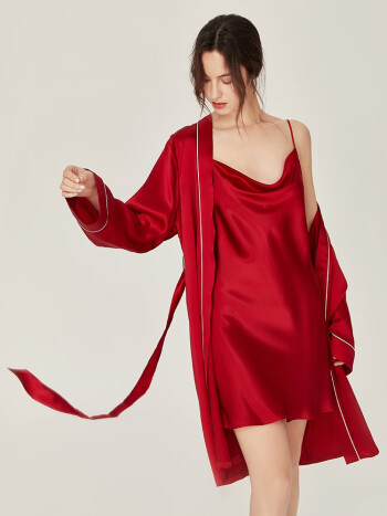 吊带睡裙性感真丝睡衣丝绸家居服酒红色单睡袍均码160m适合80105斤穿