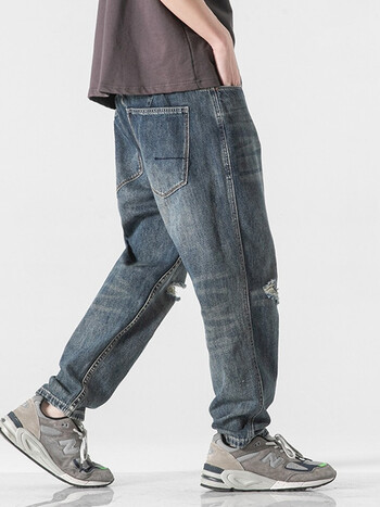 沐秋破洞牛仔裤男直筒宽松美式复古工装裤夏季薄款休闲哈伦阔腿老爹裤