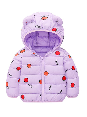 新款中小童宝宝棉袄轻薄连帽羽绒棉服男女孩卡通耳朵款棉衣紫色80cm