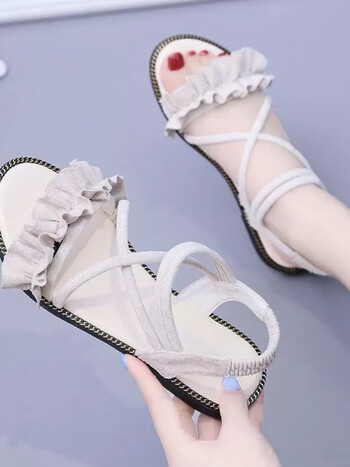 贤语凉鞋女学生韩版公主鞋百搭凉鞋女中学生凉鞋平底新款网红ins米