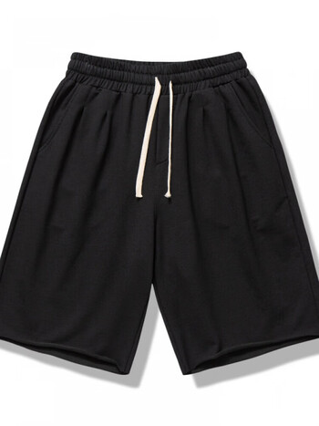 旗舰店夏季休闲短裤男薄款港风无边宽松五六分裤韩版日625黑色无边m