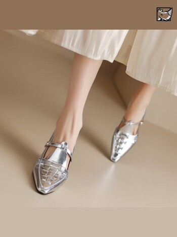 犀牛品尚夏季新款坡跟鞋女凉鞋坡跟女鞋金色尖头高跟鞋夏季包头百搭