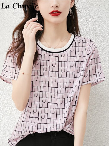 chapelle)女装短袖圆领t恤夏季2024年新款韩版时尚休闲宽松百搭雪纺