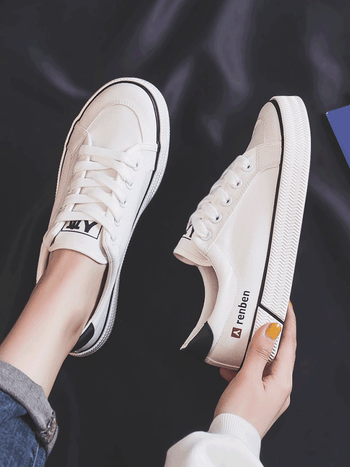 人本帆布鞋女生透气百搭球鞋2024春季新款韩版潮少女学生小白鞋子舒适