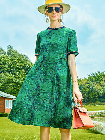 蚕丝连衣裙短袖专柜大牌清仓重磅真丝连衣裙女装高 绿色 m【图片 价格