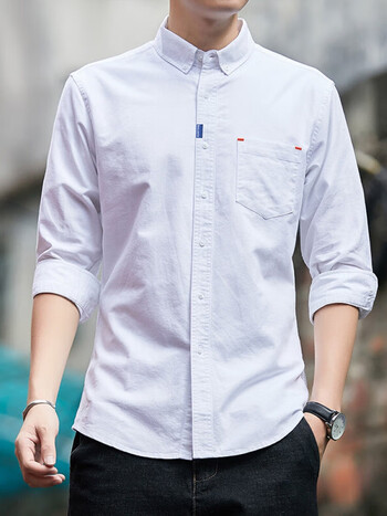 优衣裤官方旗舰店衬衫男长袖牛津纺男士衬衣白色m
