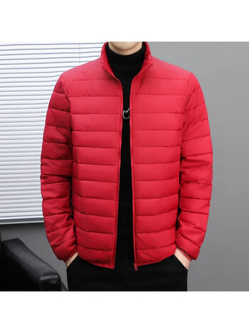 依迪筱羽绒服男短款2022新款冬季保暖外套鸭绒国潮时尚轻薄短款红色