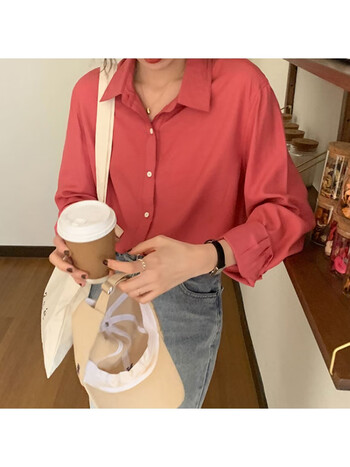 鹅黄色衬衫女甜美日系学生温柔风宽松气质超仙显时尚白衬衣豆沙色均码