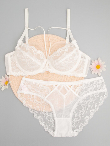 lhgv维多利亚品牌内衣女性感蕾丝诱惑新款大胸显小透明少妇奶罩大码