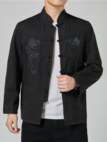 唐装中国风棉麻男装秋季盘扣刺绣外套男民族服装中老年复古中式中山装