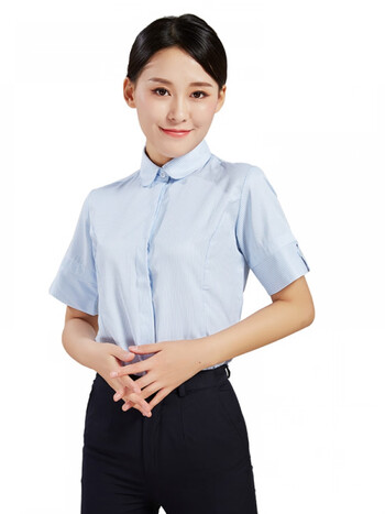 浦发银行工作服女衬衫女职业制服ol短袖衬衫行服面试装裤子 浦发(蓝色