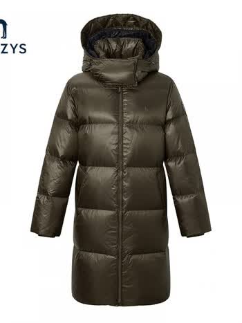 哈吉斯(hazzys)女装 冬季款连帽保暖中长款羽绒服asfsu02du50 卡其色