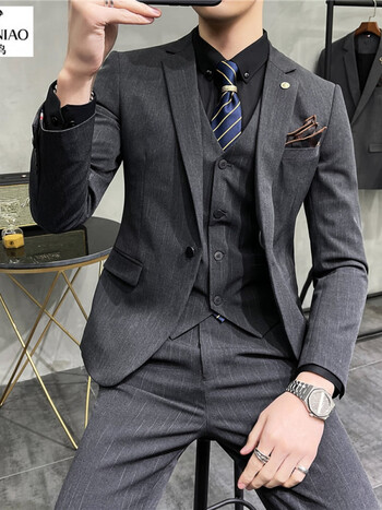 新郎结婚西装套装男三件套婚礼订婚礼服伴郎服修身男士西服套装正装