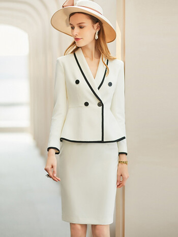 套装女士冬季灯芯绒气质职业装套裙西服裙 【春秋款】白色西装 裙子