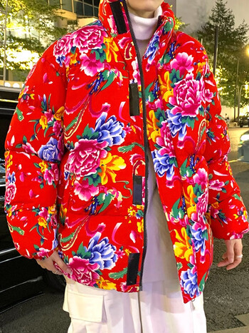 尚明伦东北大花棉袄子男女国潮中国风牡丹花加厚棉服冬保暖外套农村