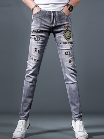 索皇(suohuang)高端潮牌刺绣花牛仔裤男欧洲站夏季薄款潮流男款修身