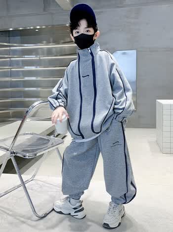 装男童秋装套装春秋款新款运动中大童男孩衣服秋季帅气潮灰色170cm